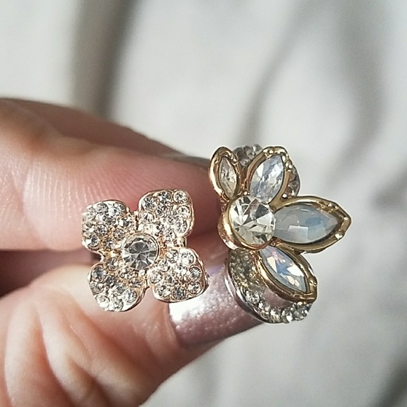 Sz 10 statement ring silver gold crystal flower - Picture 7 of 7